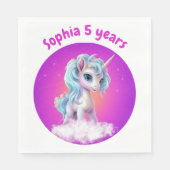 Einhorn auf Wolke mit rosa, lebhaftem Himmel Serviette (Vorderseite)