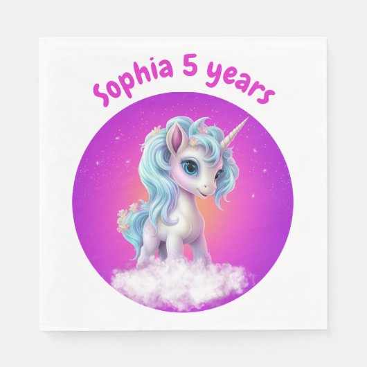 Einhorn auf Wolke mit rosa, lebhaftem Himmel Serviette (Vorderseite)