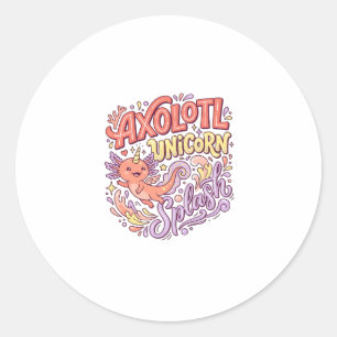 Einhorn Axolotl Einhorn Splash Whimsical Weiß Bac Runder Aufkleber