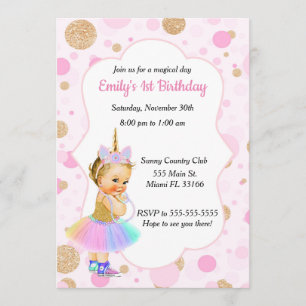 Einhorn-Baby-1. Geburtstags-Einladung 4 Einladung