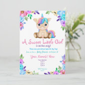 Einhorn-Baby-Duscheinladung, Einladung von Blumen (Stehend Vorderseite)