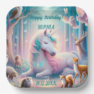 Einhorn, Baby/Kind, Individuelle Name/Geburtsdatum Pappteller