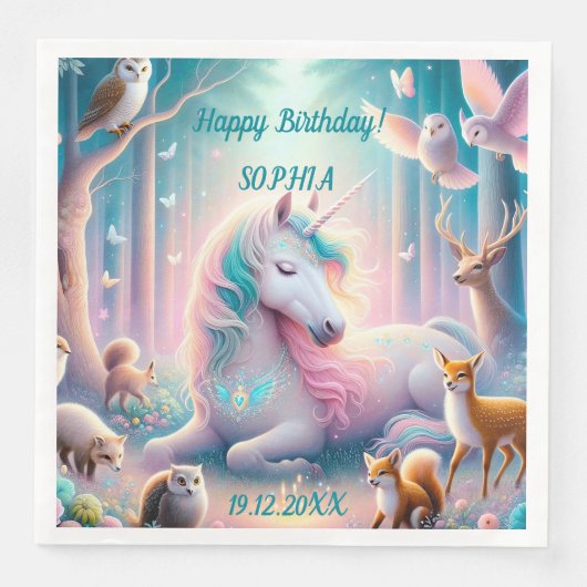 Einhorn, Baby/Kind, Individuelle Name/Geburtsdatum Serviette (Vorderseite)