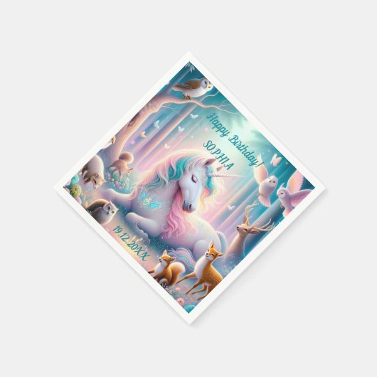 Einhorn, Baby/Kind, Individuelle Name/Geburtsdatum Serviette (Ecke)