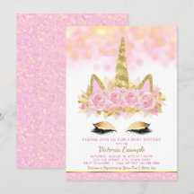 Einhorn-Baby-Party-Einladungen Rosa Gold Einhorn