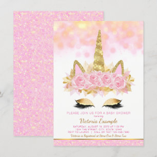 Einhorn-Baby-Party-Einladungen Rosa Gold Einhorn Einladung