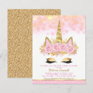 Einhorn-Baby-Party Pink Goldene Einhorn Gesicht Einladung