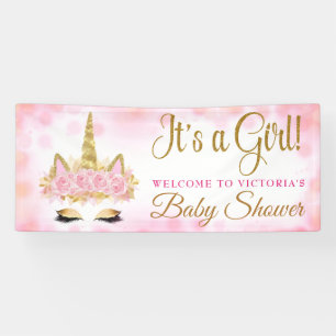 Einhorn-Babyparty-Banner Pink und Gold Bokeh Banner