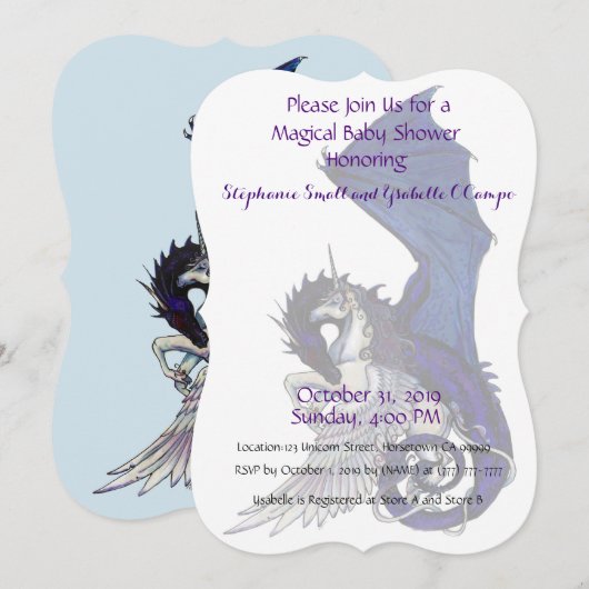 Einhorn-Babyparty-Einladungs-Rot-Drache Einladung (Vorne/Hinten)