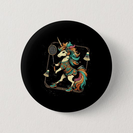 Einhorn Badminton Spieler Shuttle Button (Vorderseite)