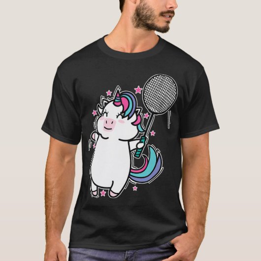 Einhorn Badminton T-Shirt (Vorderseite)
