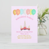 Einhorn & Balloons Einladung zum Geburtstag (Stehend Vorderseite)