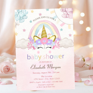 Einhorn, Balloons, Holographic Baby Shower Einladu Einladung