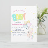 Einhorn, Balloons, SternenBaby-Dusche Einladung (Stehend Vorderseite)