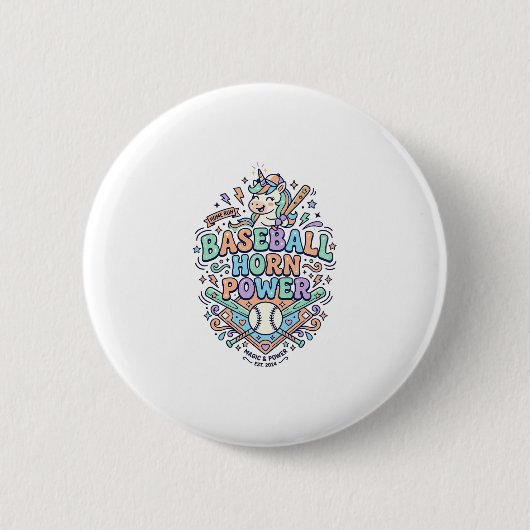 Einhorn Baseball Horn Power Kawaii Vektor Design_1 Button (Vorderseite)