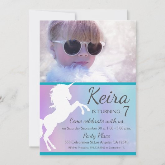 Einhorn, Baumwollbonbons, Foto nach Maß einladen Einladung (Vorderseite)