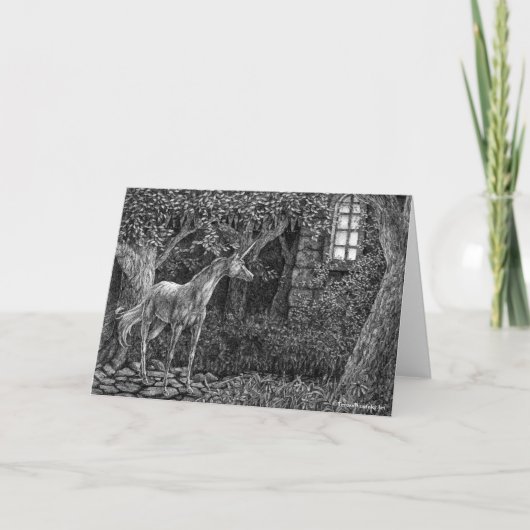 Einhorn bei Nachtpens Zeichnend Karte (Vorderseite)