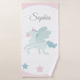 Einhorn benutzerdefinierter Name Cute Pink Blau  Badehandtuch
