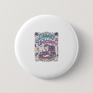 Einhorn Bibliothek Einhorn Farbige POD Kunstwerk_1 Button