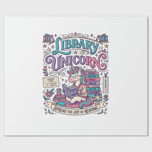 Einhorn Bibliothek Einhorn Farbige POD Kunstwerk_1 Geschenkpapier