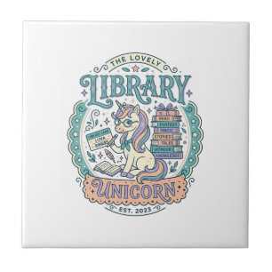 Einhorn-Bibliothek Einhorn Whimsical Grafik T-Shir Fliese