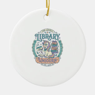Einhorn-Bibliothek Einhorn Whimsical Grafik T-Shir Keramik Ornament