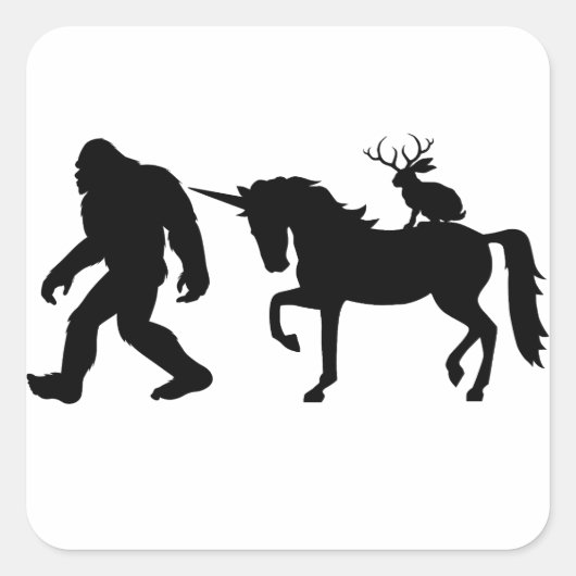 Einhorn, Bigfoot, Jackalope Quadratischer Aufkleber (Vorderseite)