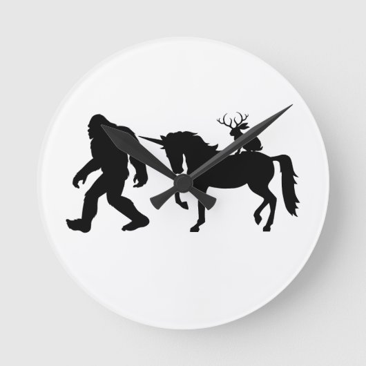 Einhorn, Bigfoot, Jackalope Runde Wanduhr (Vorderseite)