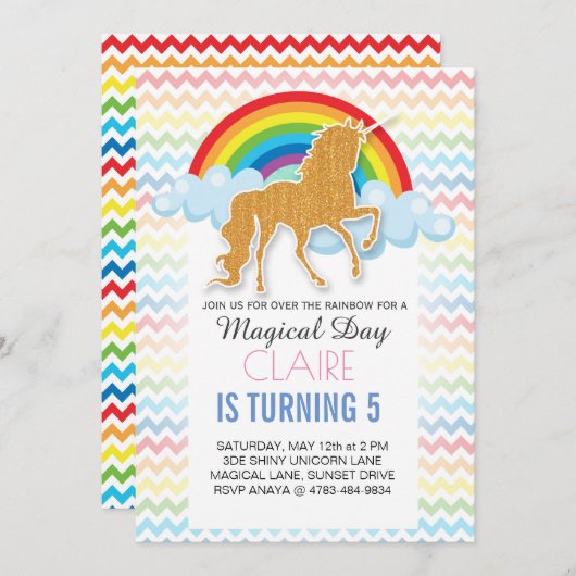 Einhorn Birthday Einladung Magischer Regenbogen (Vorne/Hinten)