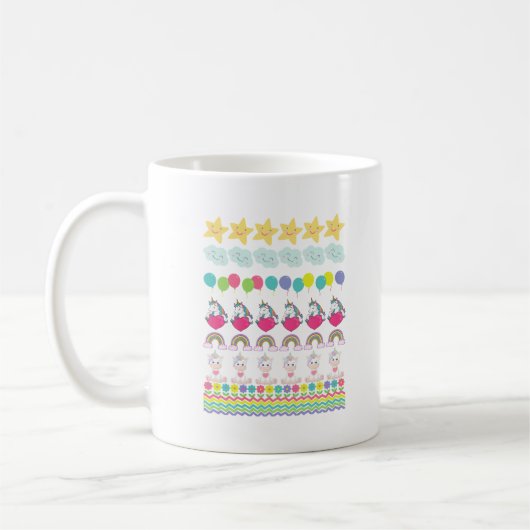 Einhorn, Blume, Balloons, Wolken, Sonne und Regenb Kaffeetasse (Links)