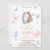 Einhorn-Blume Butterfly Dots Babydusche Einladung (Vorderseite)