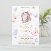 Einhorn-Blume Butterfly Dots Babydusche Einladung (Stehend Vorderseite)