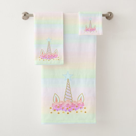 Einhorn, Blume & Goldfetti auf Pastelltönen Badhandtuch Set (Insitu)