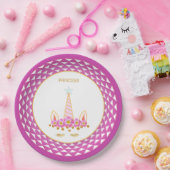 Einhorn, Blume, Goldkonfetti auf Weiß & Violett Pappteller (Party)