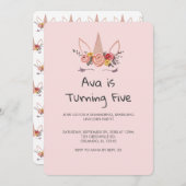 Einhorn Blume Kronenmalerei Geburtstag Einladung (Vorne/Hinten)