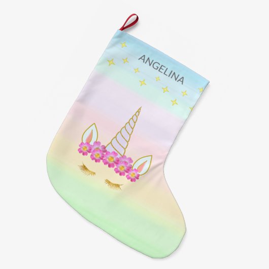 Einhorn Blume & Sterne Grosser Strumpf Großer Weihnachtsstrumpf (Vorderansicht (hängend))