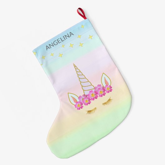 Einhorn Blume & Sterne Grosser Strumpf Großer Weihnachtsstrumpf (Rückseite (Hängend))