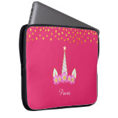 Einhorn, Blume und goldene Konfetti auf rosa Laptopschutzhülle (Vorne Rechts)