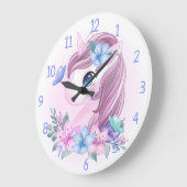 Einhorn, Blume und Schmetterlinge Große Wanduhr (Winkel)