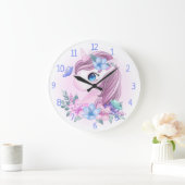 Einhorn, Blume und Schmetterlinge Große Wanduhr (Zuhause)
