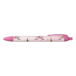 Einhorn-Blumen-Horn Mädchen Pink & Gold Glitter Kugelschreiber