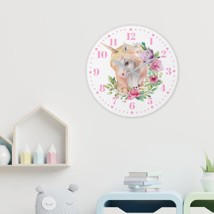 Einhorn Blumen Kinder Wanduhr