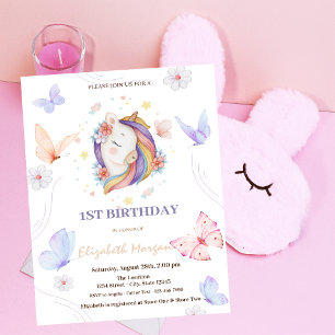 Einhorn Blumen Schmetterling Punkte Geburtstag Einladung