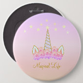 Einhorn Blumen & Sterne Button (Vorne & Hinten)