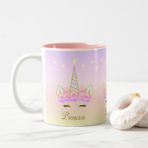 Einhorn Blumen Sterne & Kalligrafie Zweifarbige Tasse