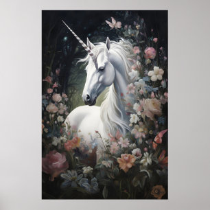 Einhorn Blumenwald Druck, Dark Academia Wand Poster