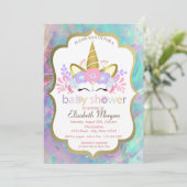 Einhorn, Blüte, Opal-Babydusche Einladung (Stehend Vorderseite)