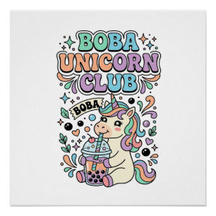Einhorn Boba Einhorn Club Kawaii Schriftzug Design Poster