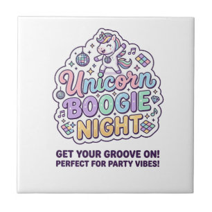 Einhorn Boogie Nacht Fette Typografie Grafik T-Shi Fliese