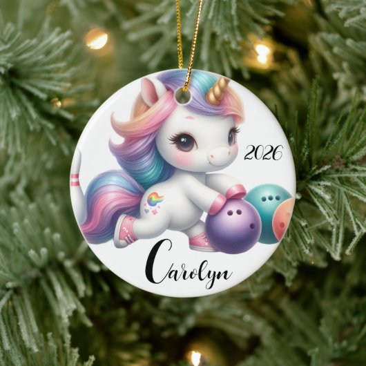 Einhorn Bowling personalisiert  Keramik Ornament (Baum)